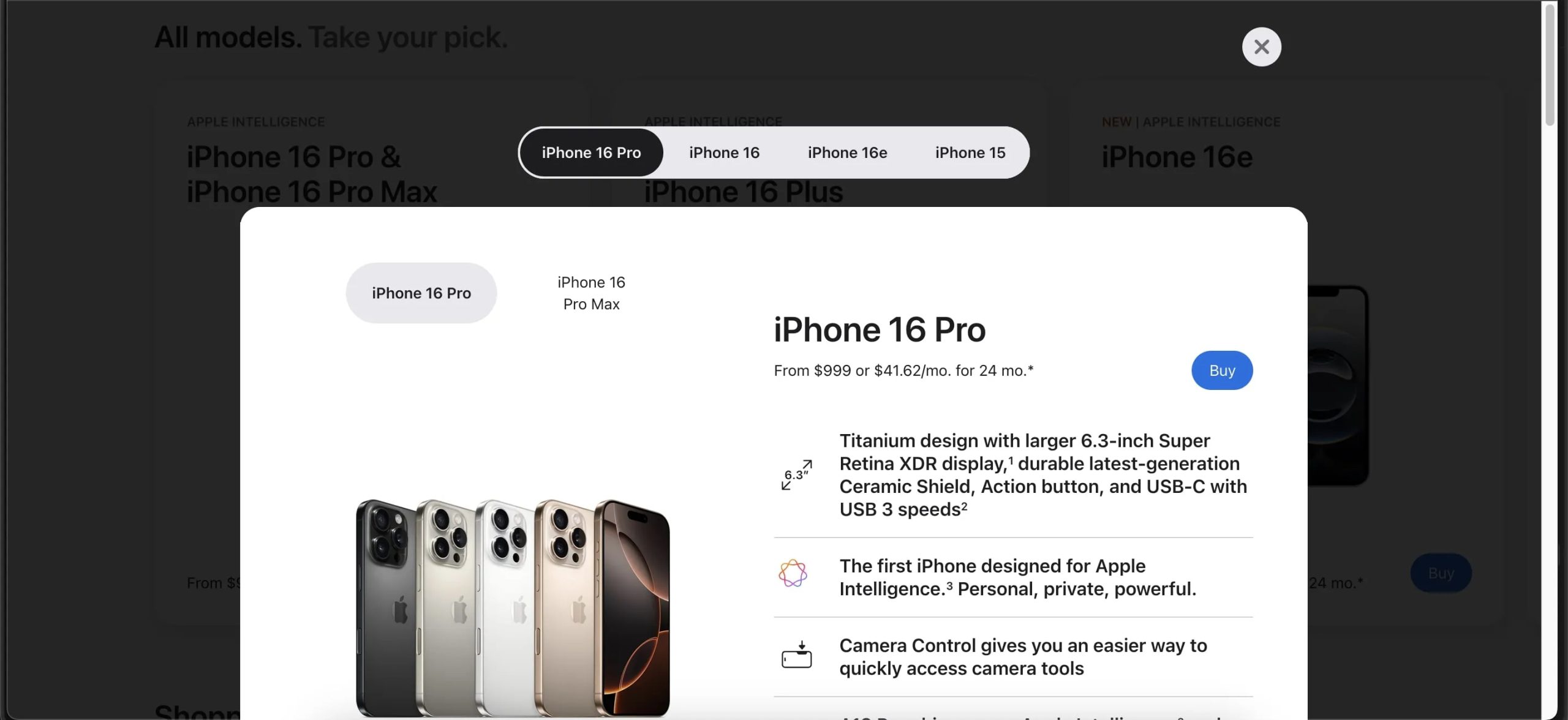 iPhone 16 Pro product page on Apple Store