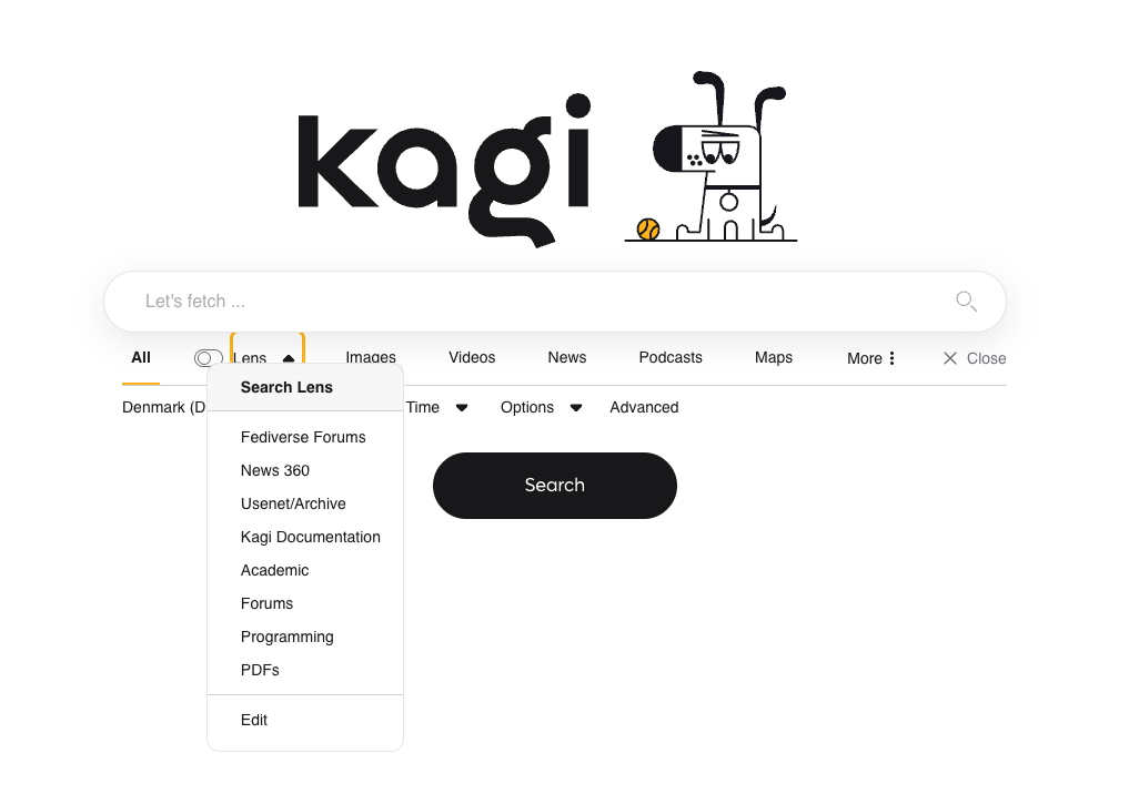 Screenshot showing Lenses feature on Kagi.