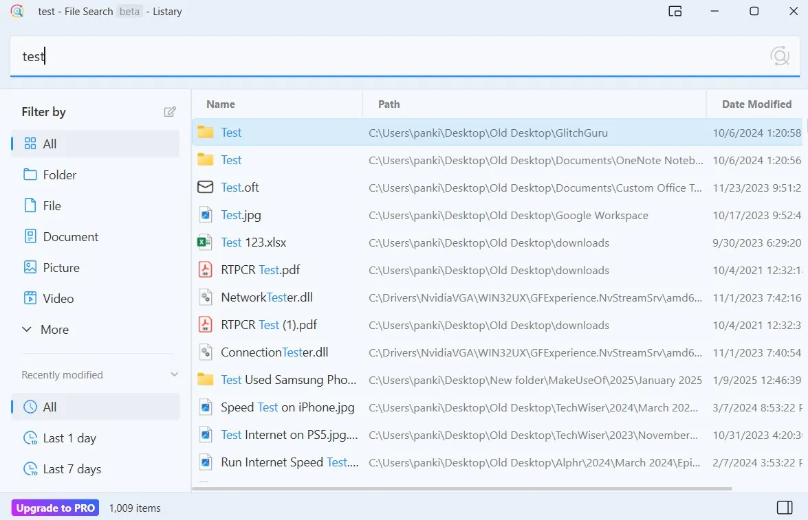 Listray app showing search results
