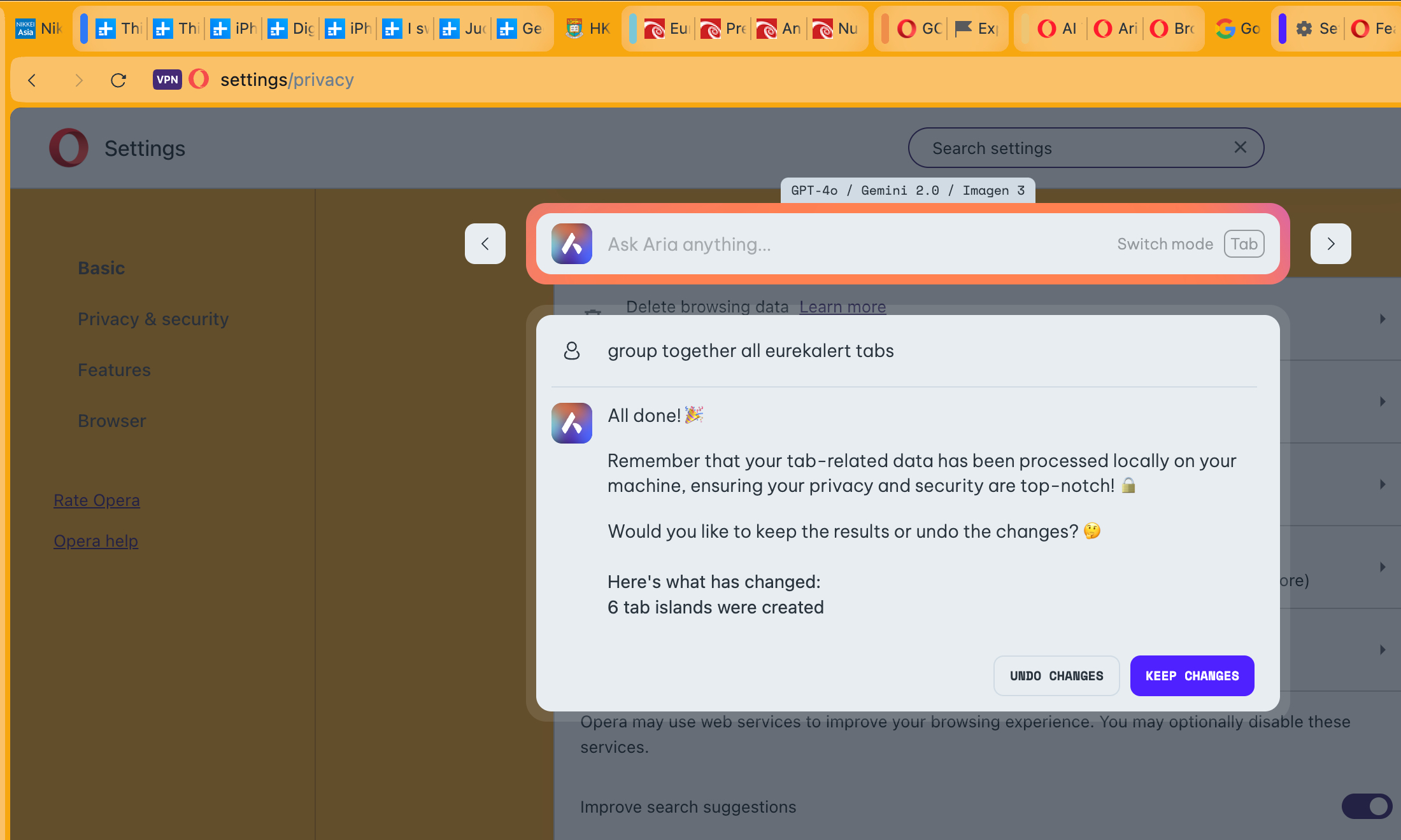 Aria in Opera browser.