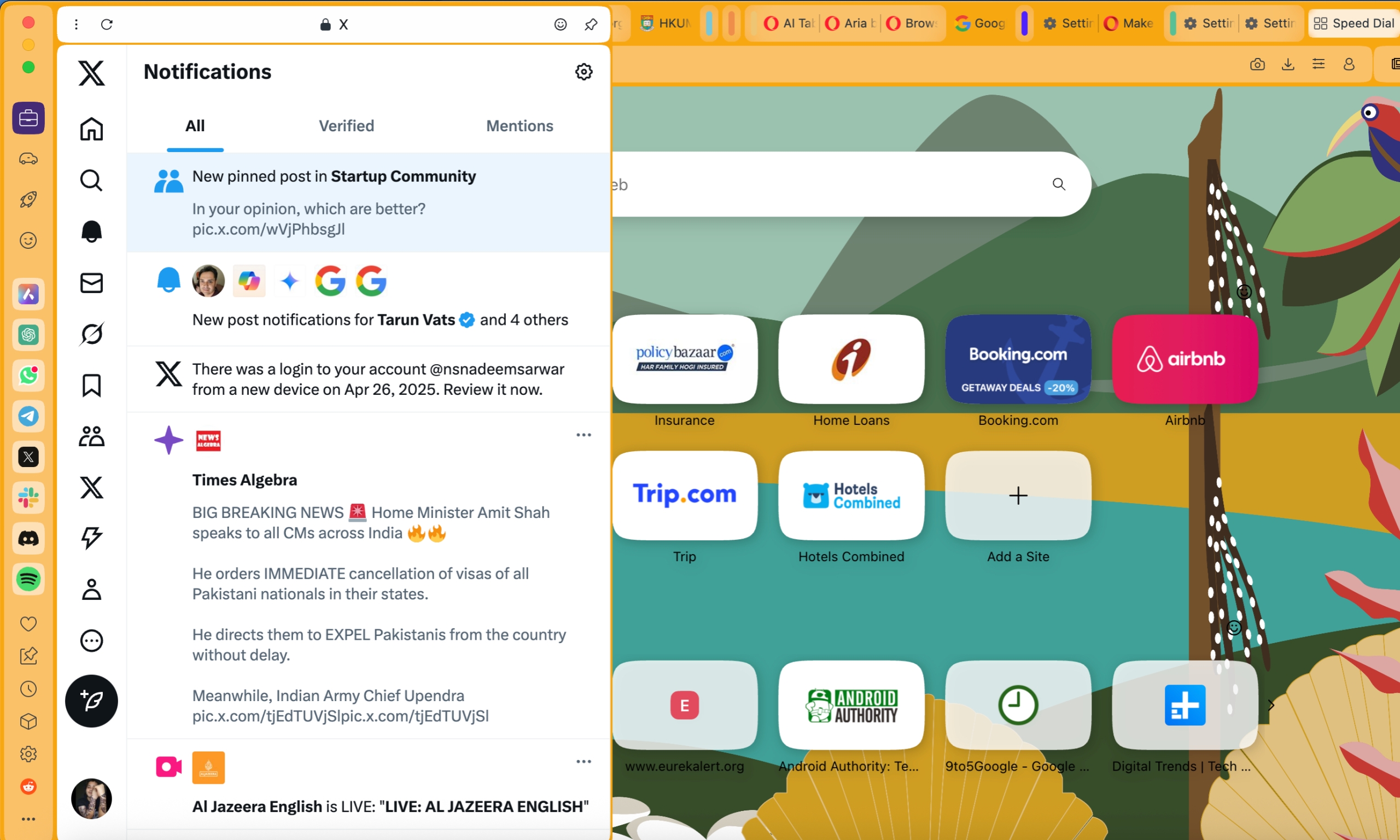 X in sidebar of Opera browser.