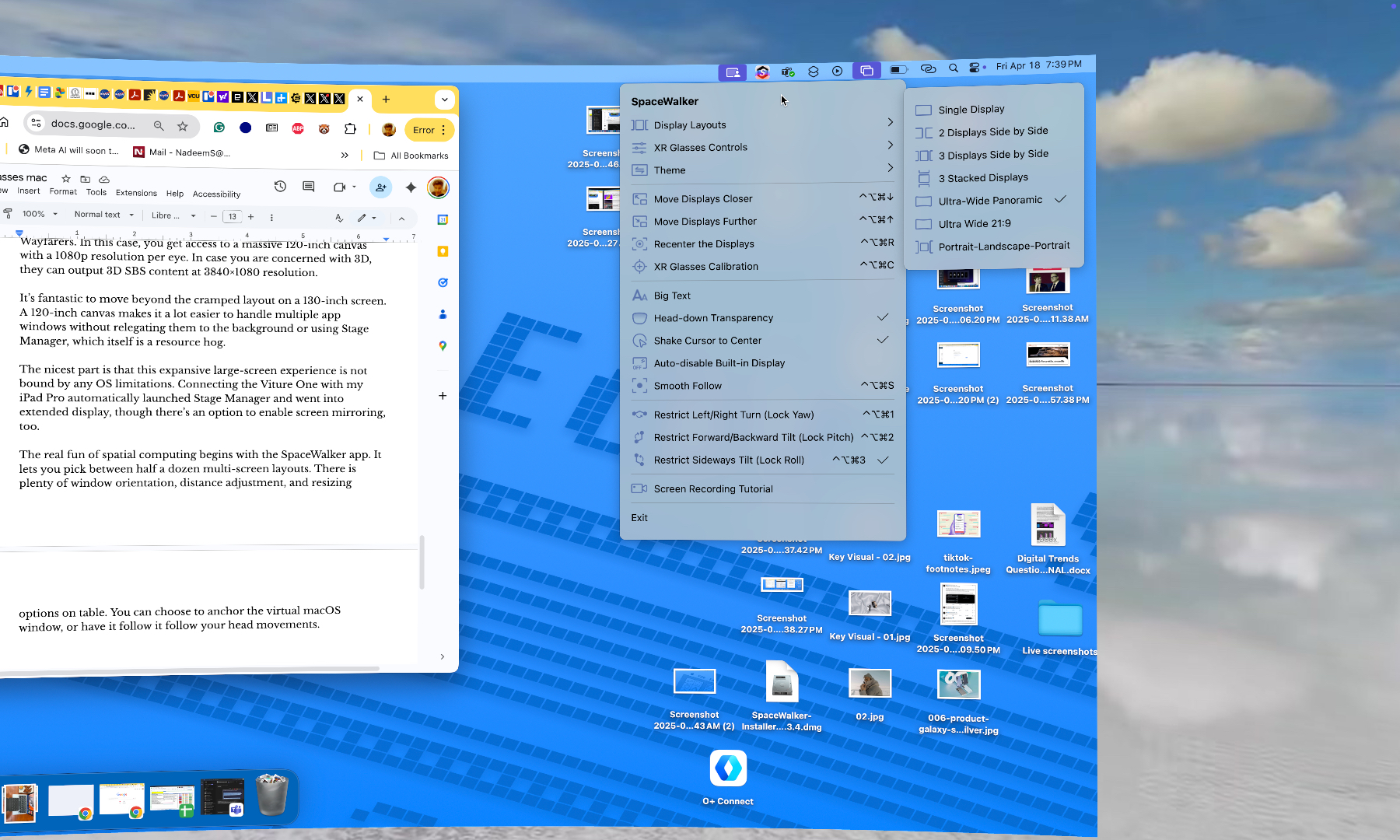 Window options in SpaceWalker app.