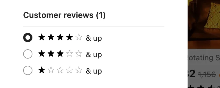 Temu Customer reviews filter