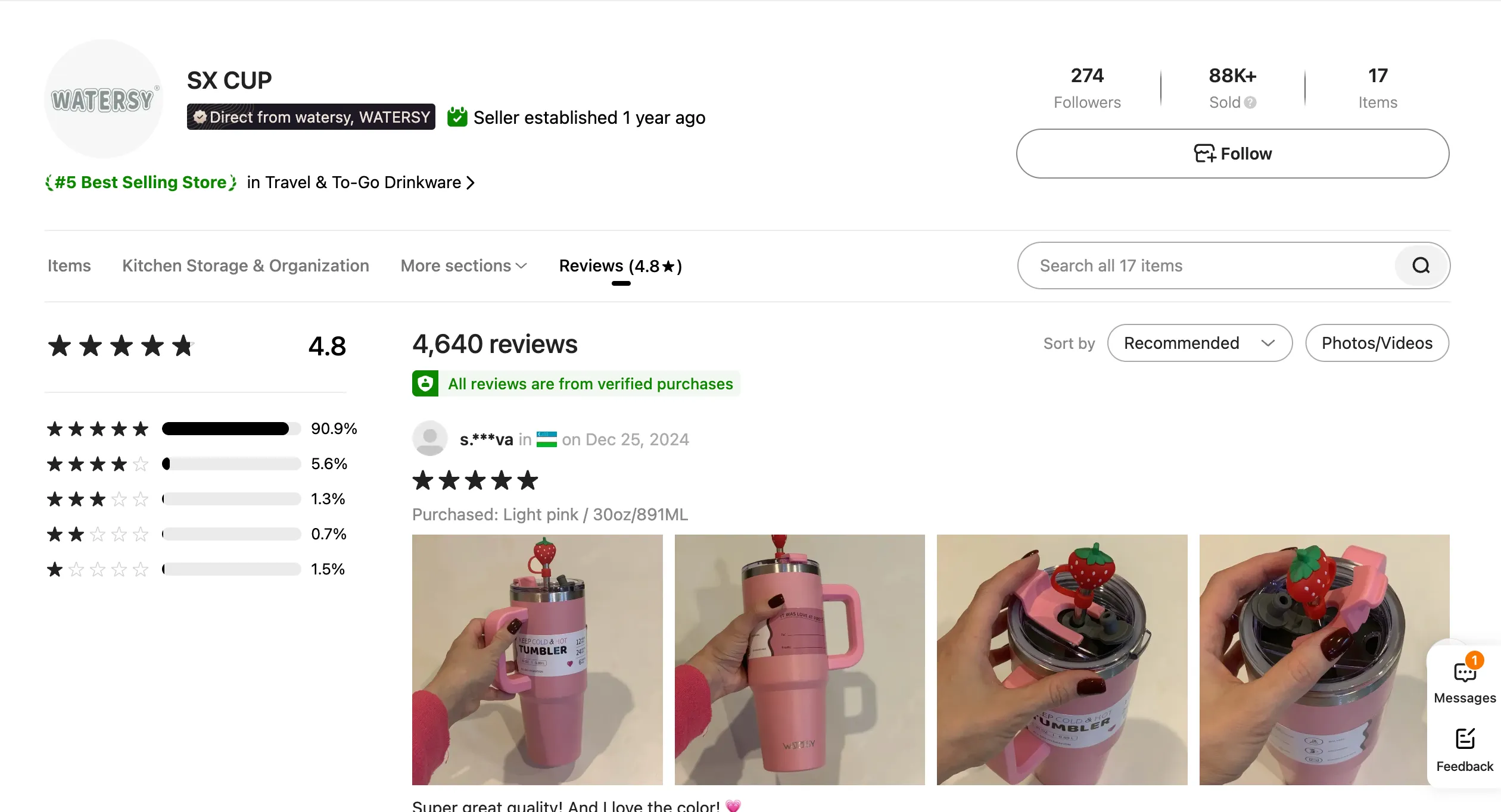 Vendor reviews on Temu