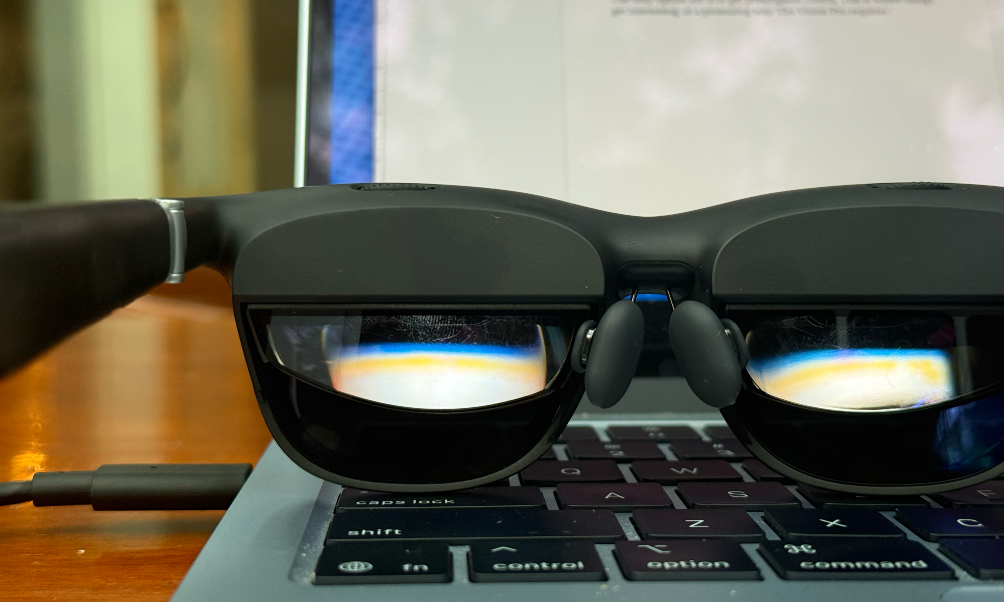 Seeing through display unit of Viture One smart glasses.