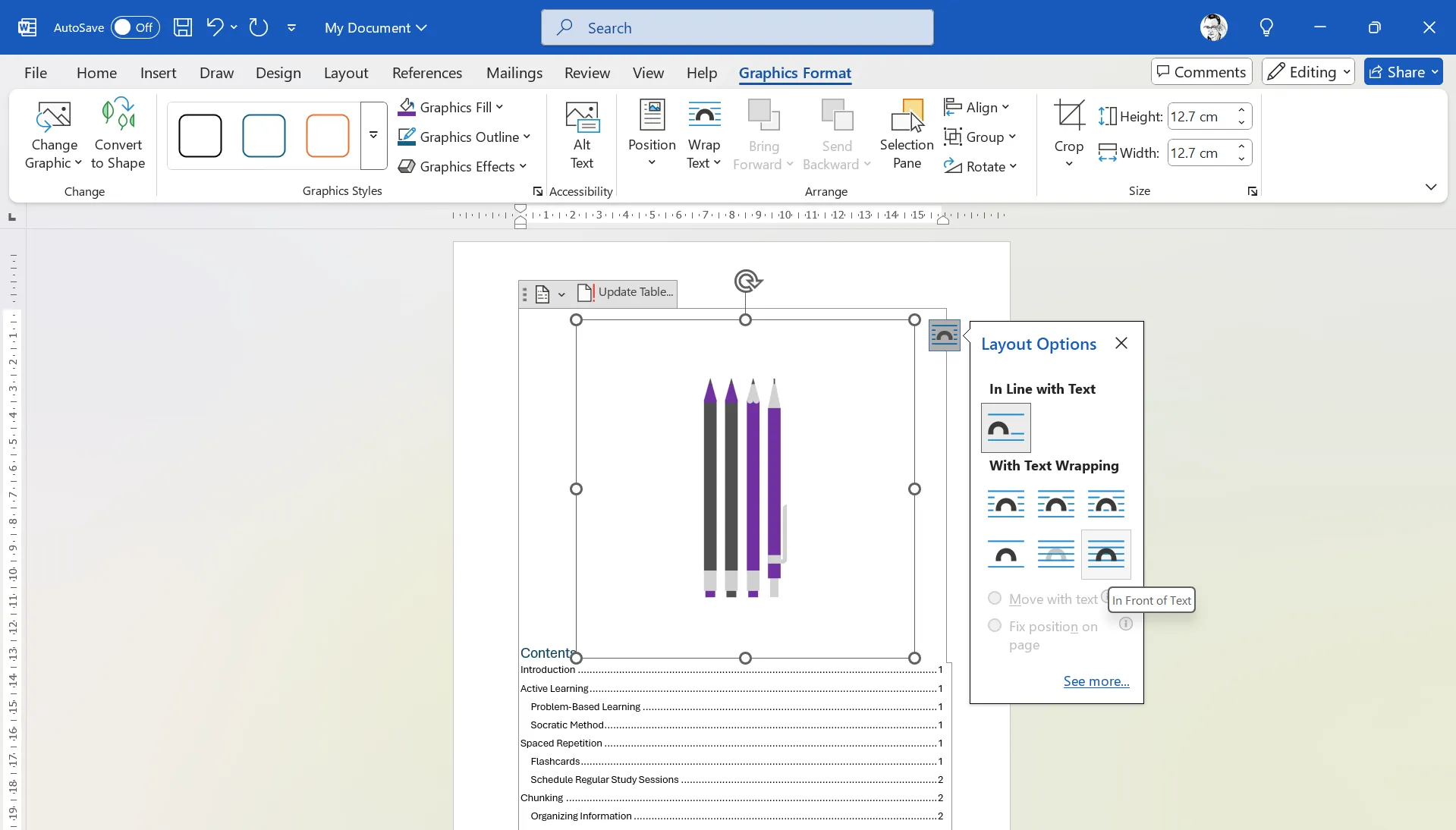 إدراج صورة أعلى جدول المحتويات في Word