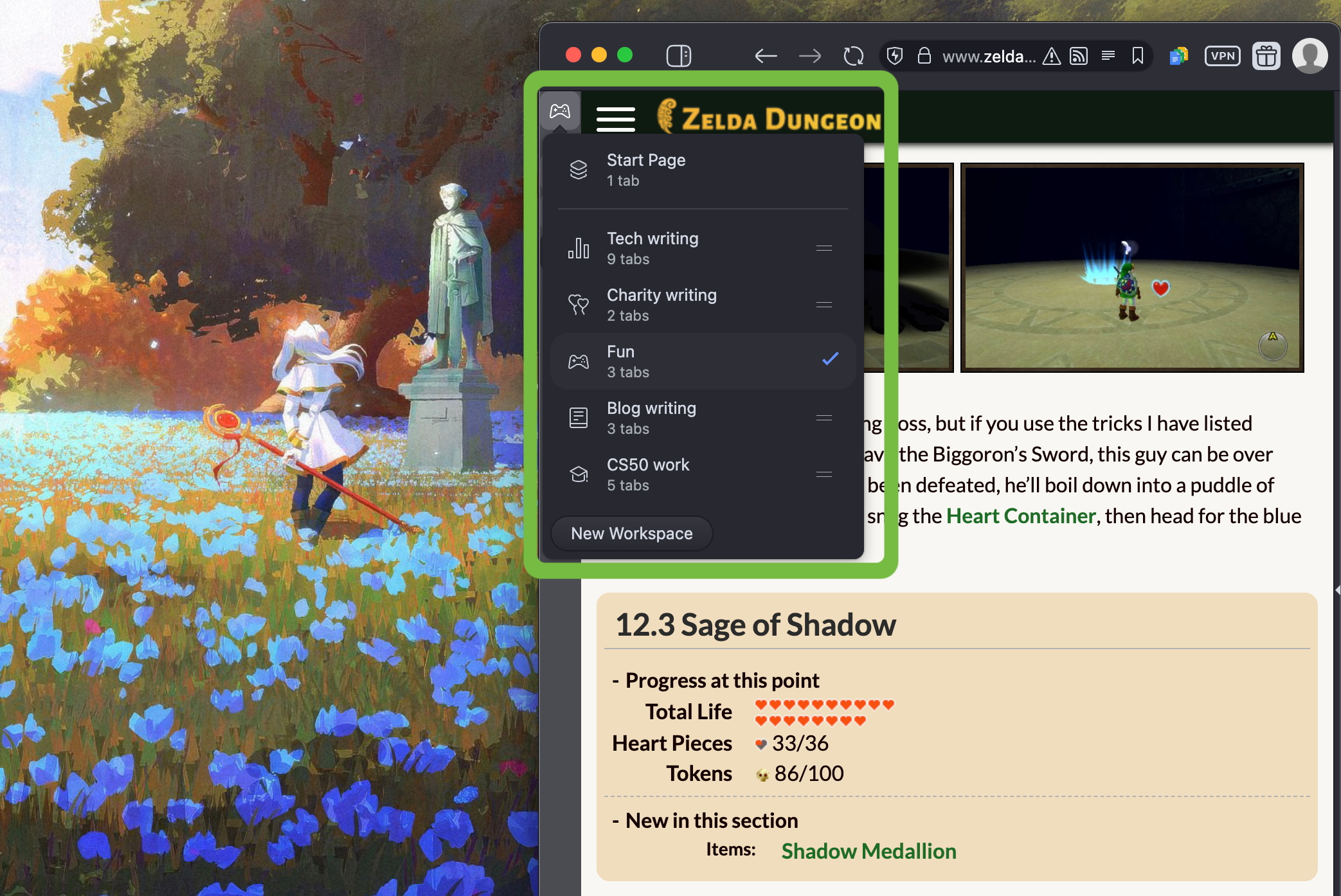 مساحات العمل في متصفح Vivaldi.