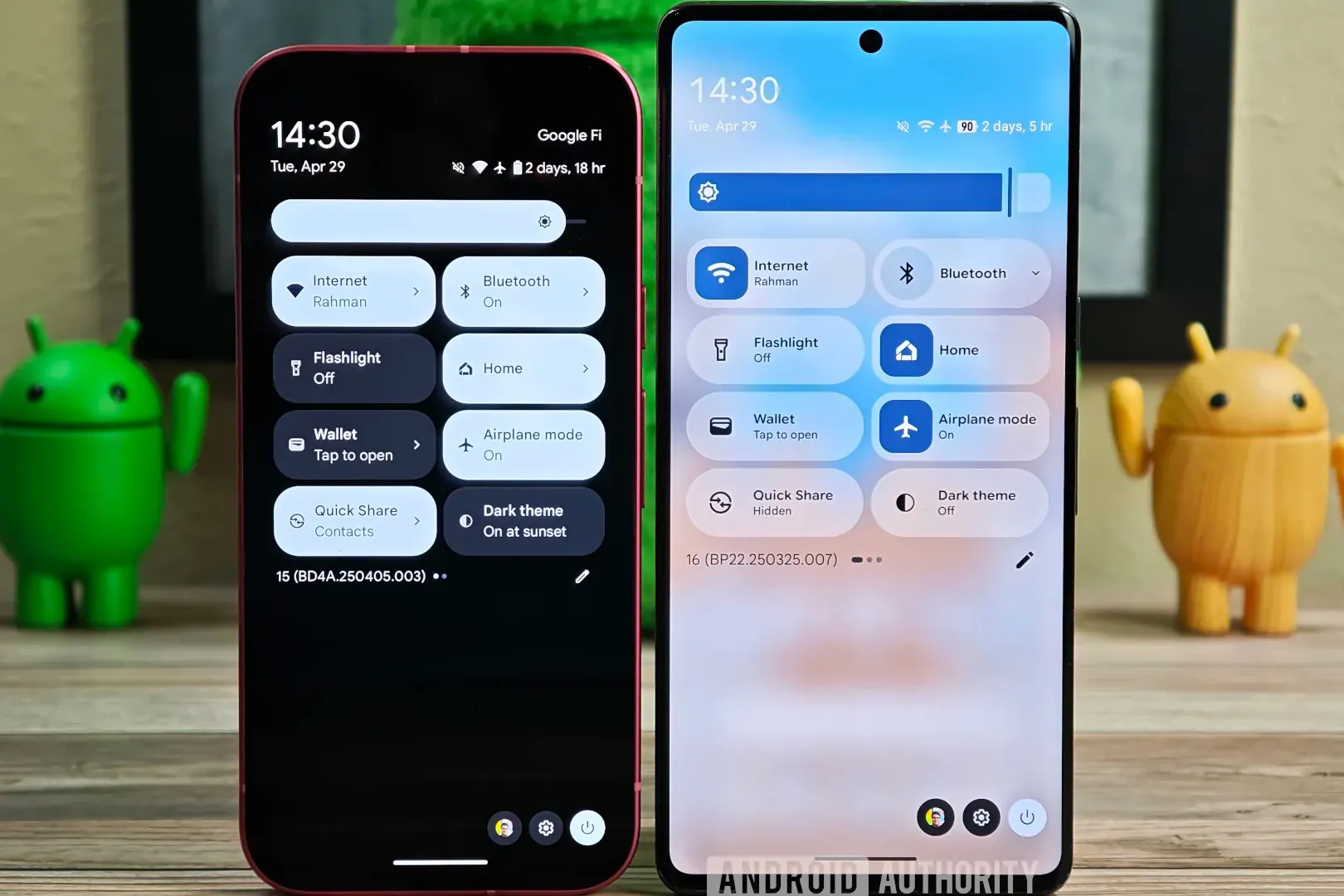 Redesigned Android 16 quick settings menu.