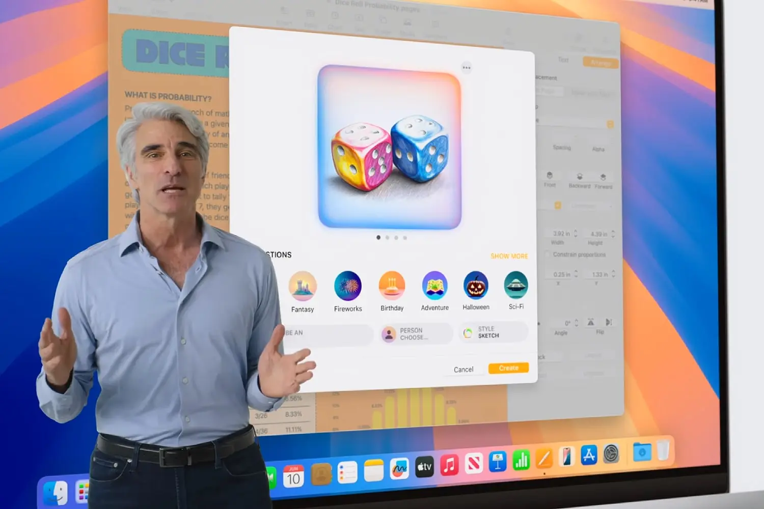 Apple's Craig Federighi presents the Image Playground app running on macOS Sequoia at the company's Worldwide Developers Conference (WWDC) in June 2024.