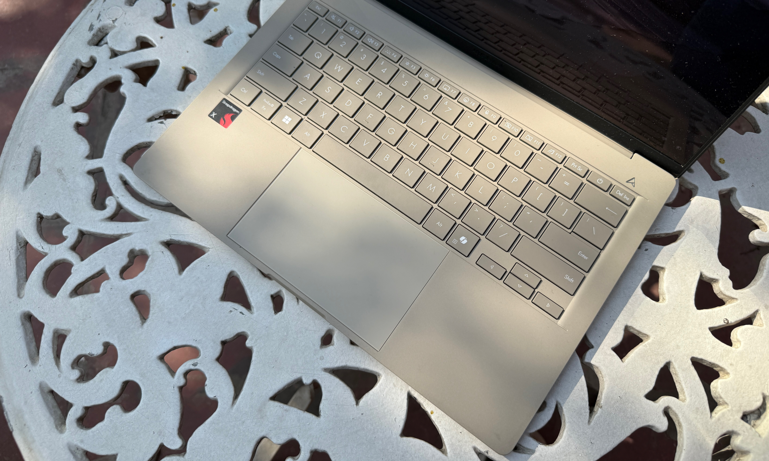 Keyboard view on the Asus ZenBook A14 laptop.