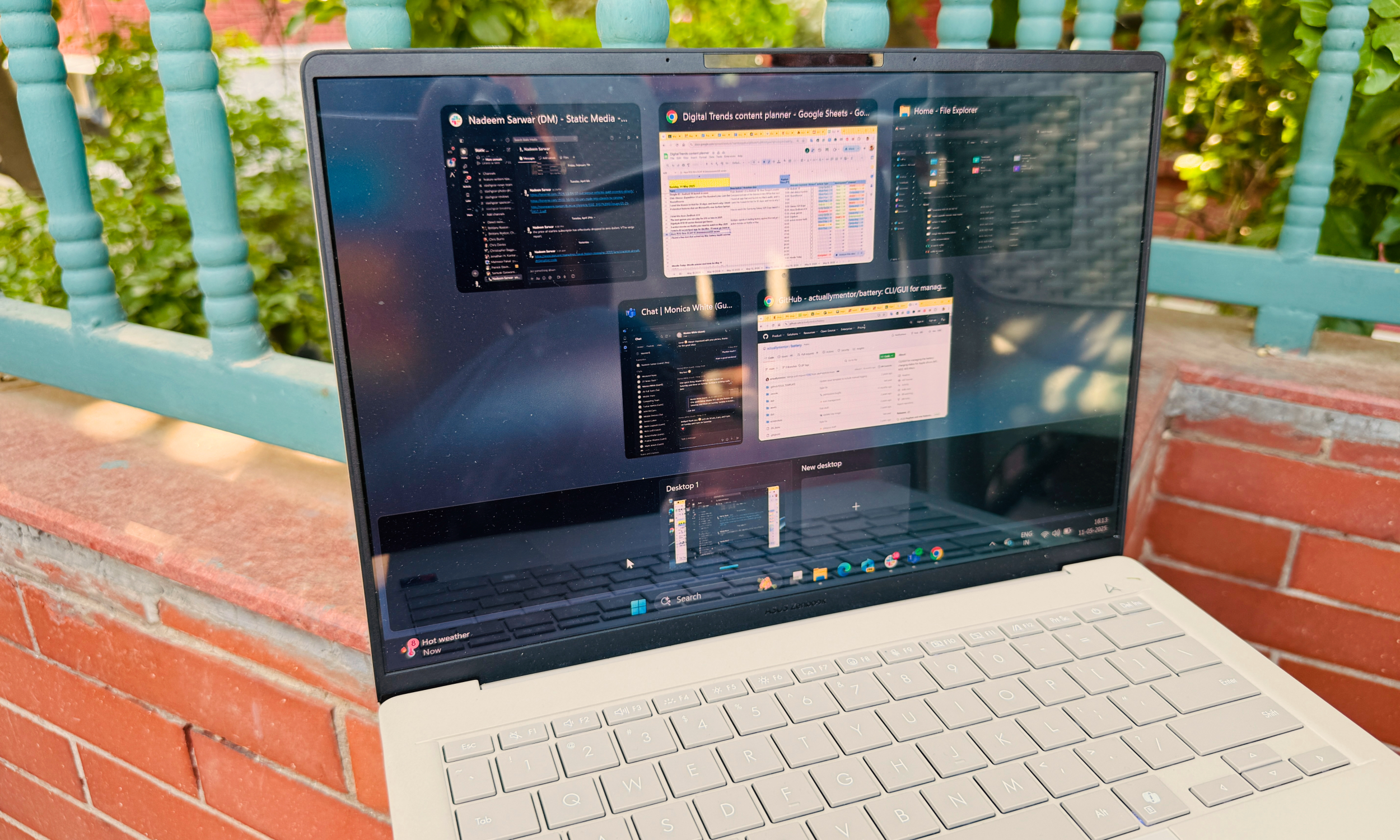 Multi-tasking on Asus ZenBook A14 laptop.