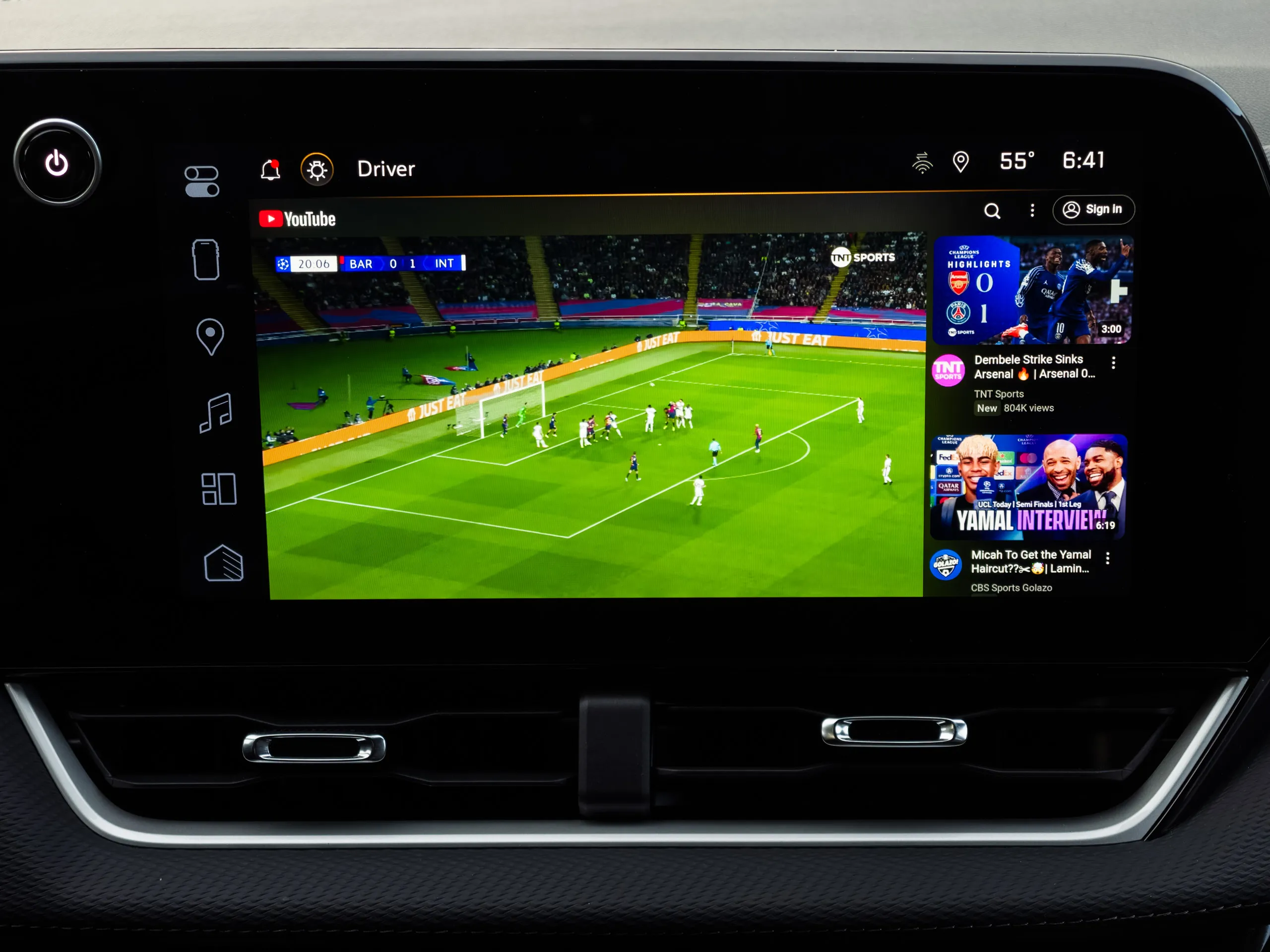 YouTube running on Android Automotive on the Chevy Equinox 2025