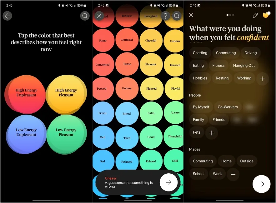 Choosing a core emotion in How We Feel App