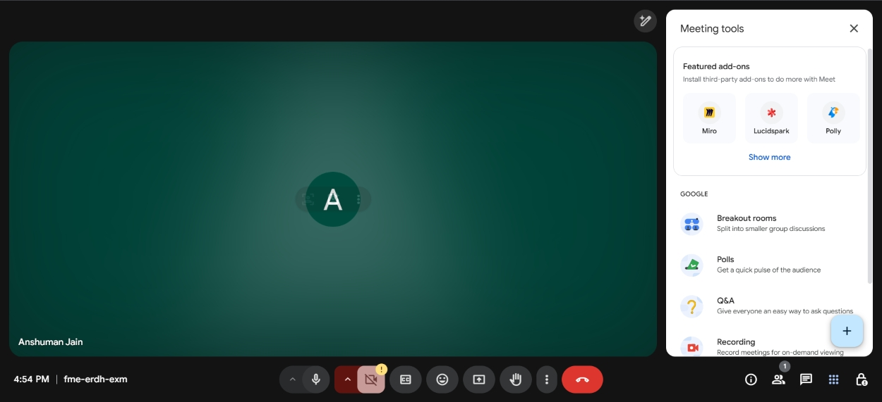Google Meet in call interface overview