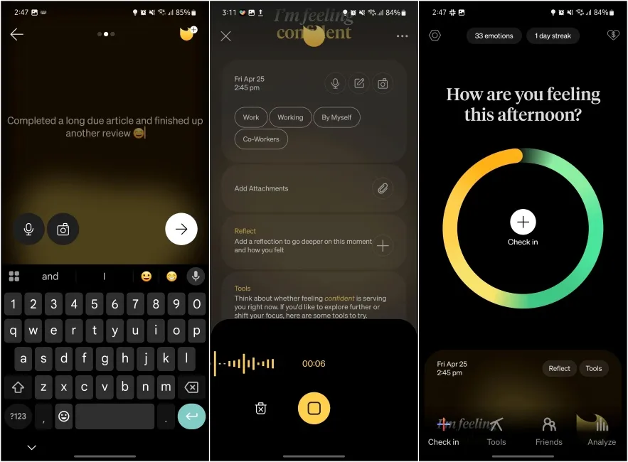 Journaling your emotions by typing it out or recording it on How We Feel app