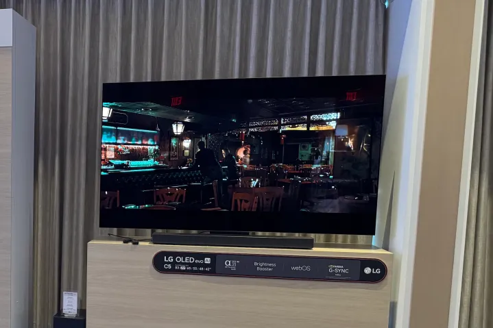 The LG C5 OLED TV in a suite during CES 2025.