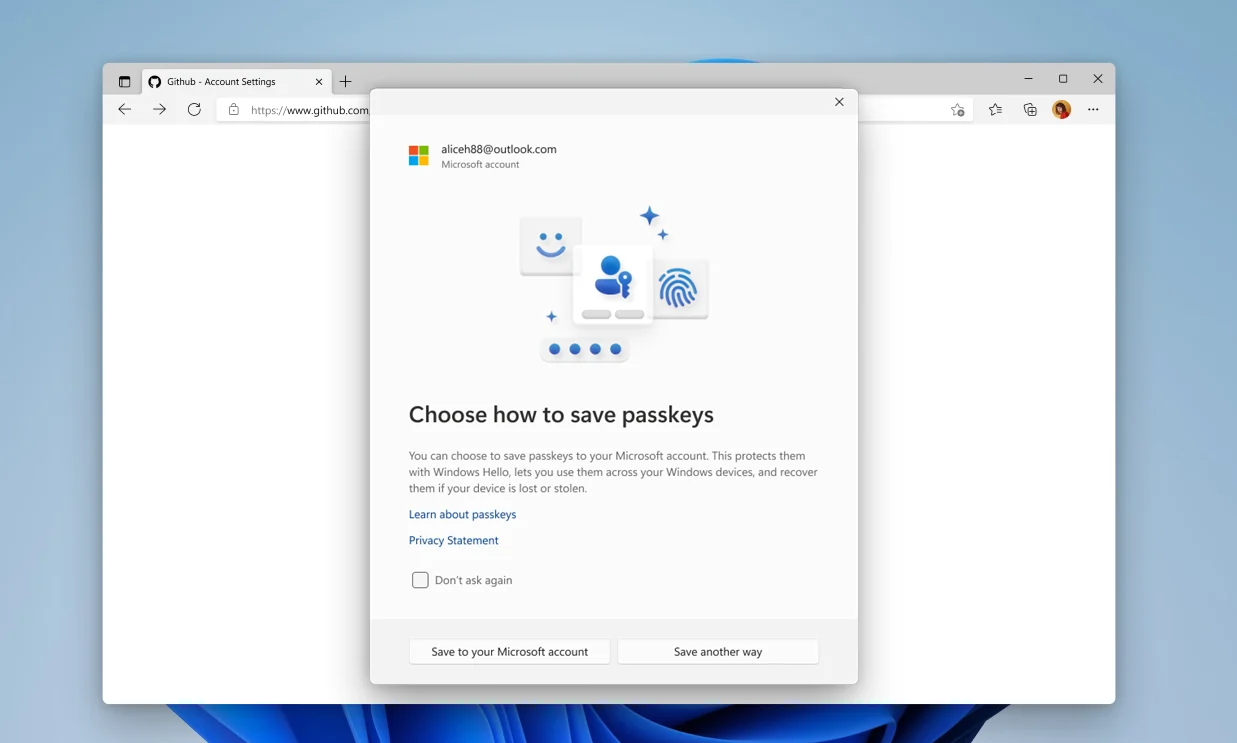 تطبيق Windows 11 Passkey المعاد تصميمه.