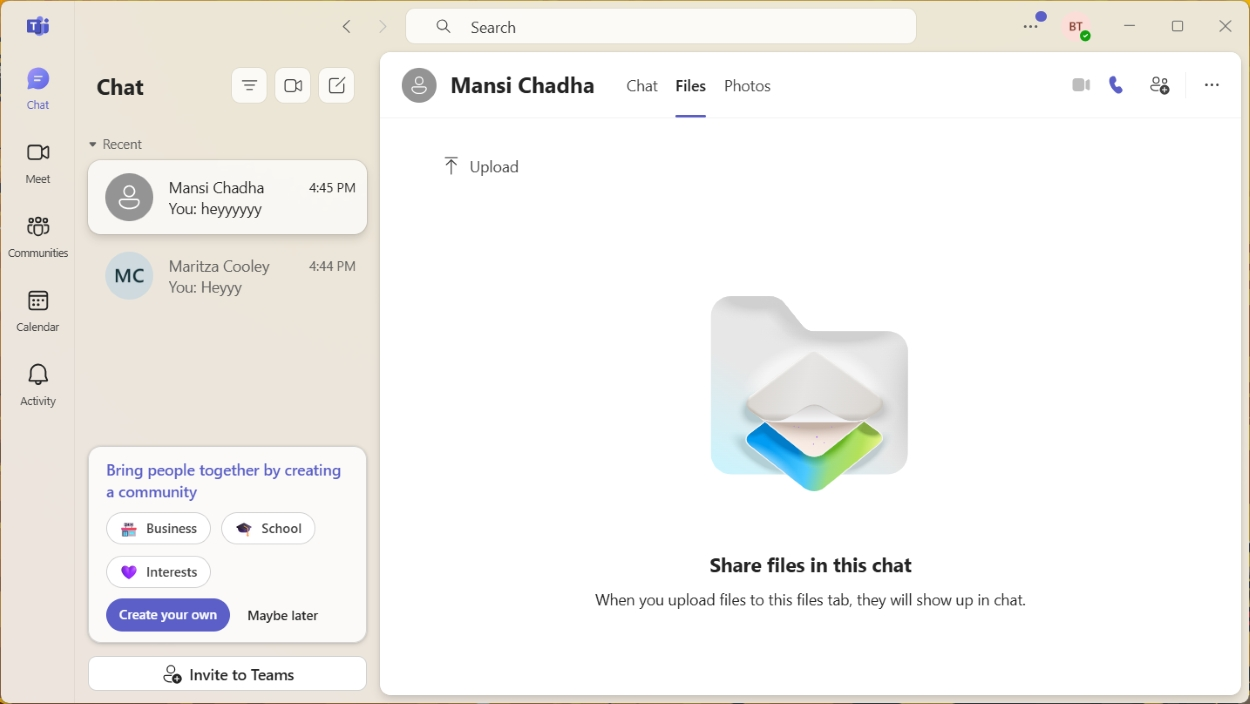 لقطة شاشة لواجهة Microsoft Teams