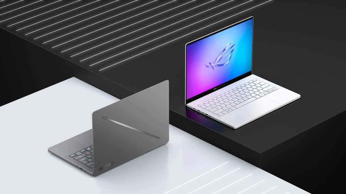 ASUS ROG Zephyrus G14 displayed on a desk.