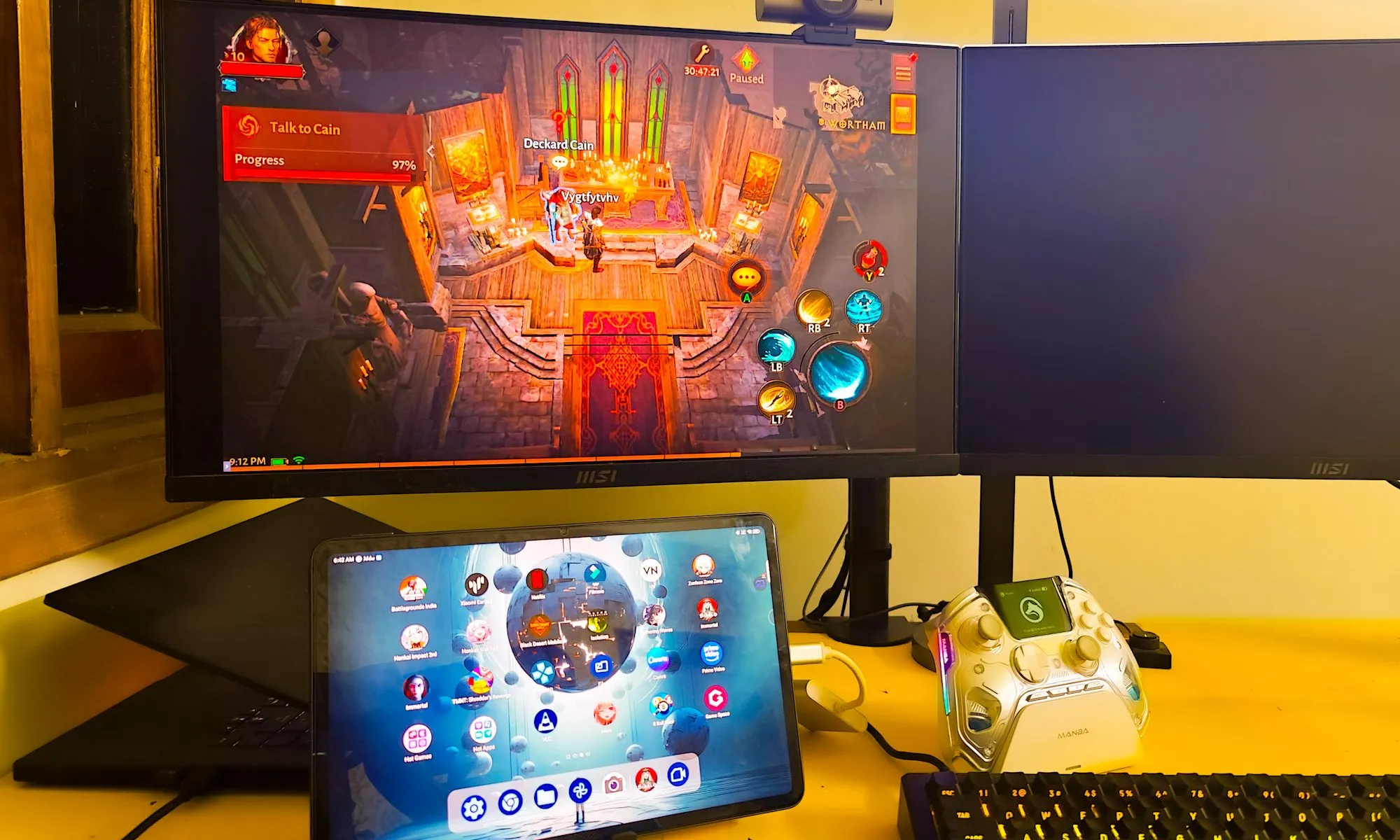 Wired casting on a monitor with Game plugins inside game space on Red Magic Nova gaming tablet.