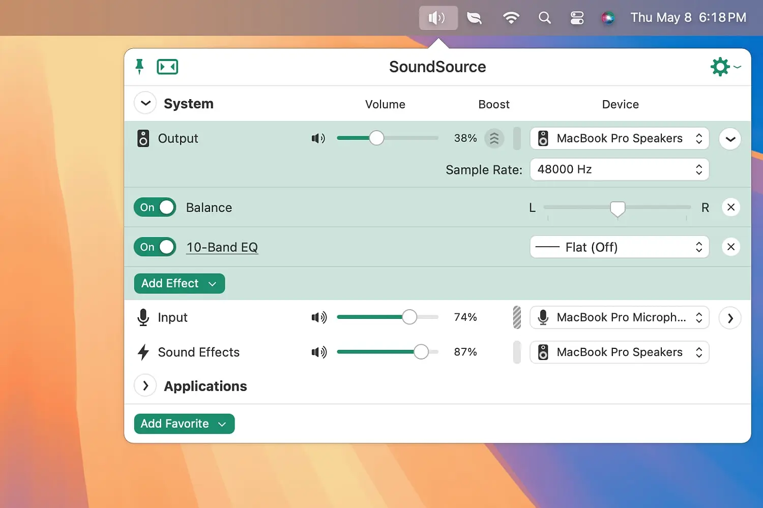 تطبيق SoundSource في نظام macOS Sequoia.