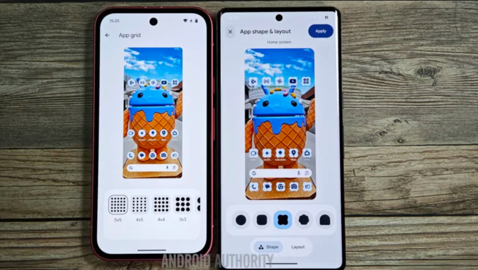 Comparison of app icon menu Android 16.
