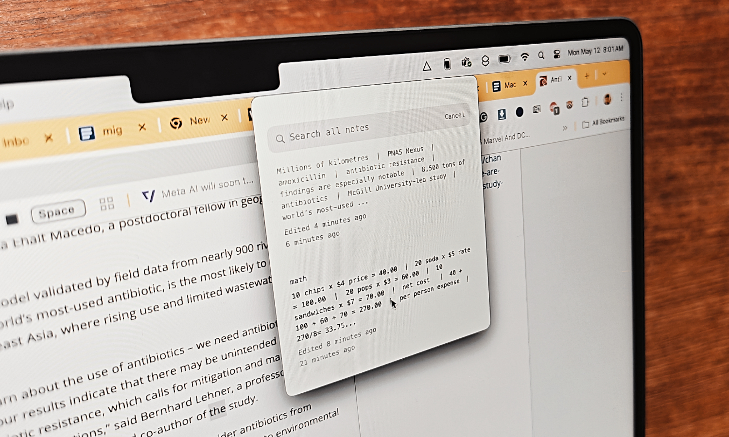 Taking notes in the Antinote app for macOS.