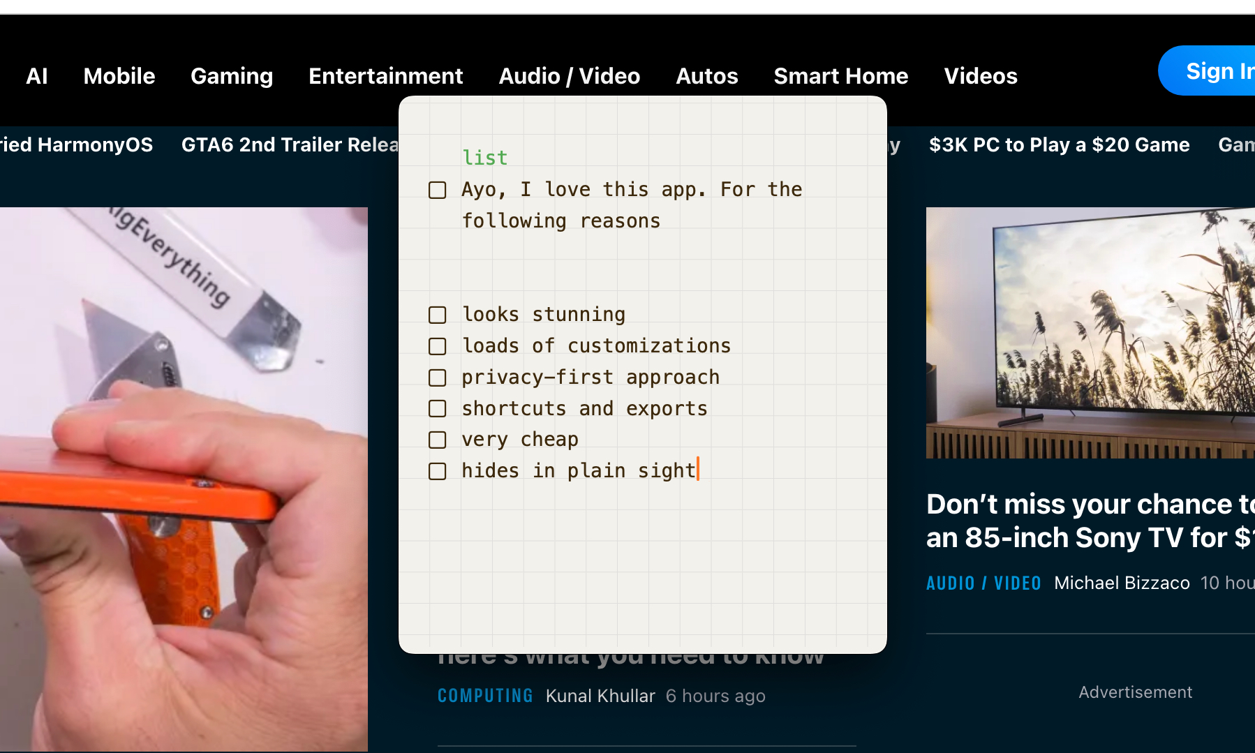 Making list in Antinote app for macOS.