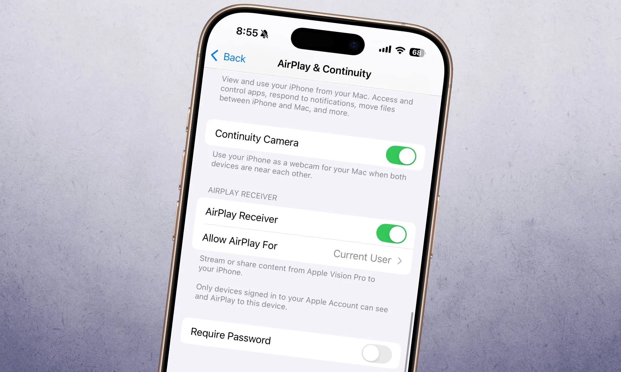 إعدادات Apple AirPlay على جهاز iPhone.