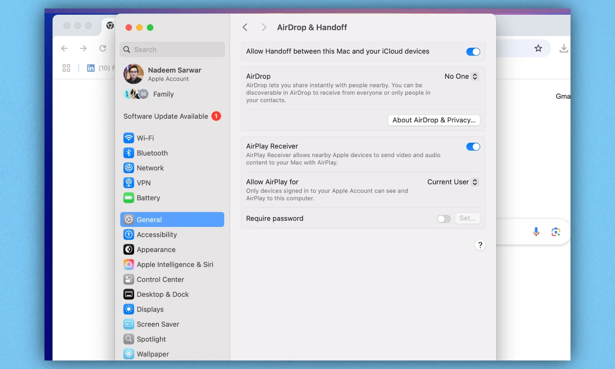 إعدادات Apple AirPlay على جهاز Mac.