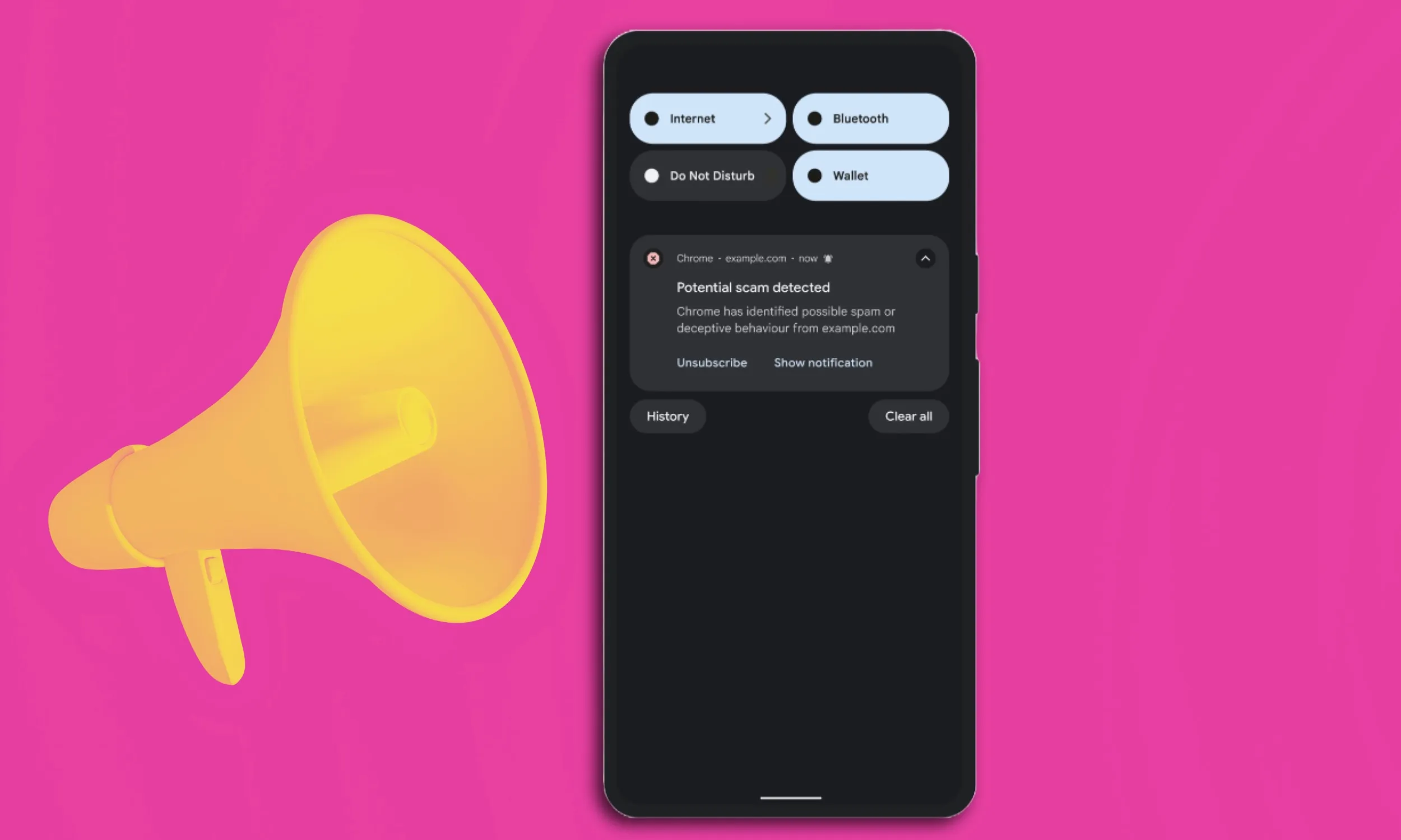 إشعار Chrome بشأن تنبيه بشأن الاحتيال عبر الإنترنت.
