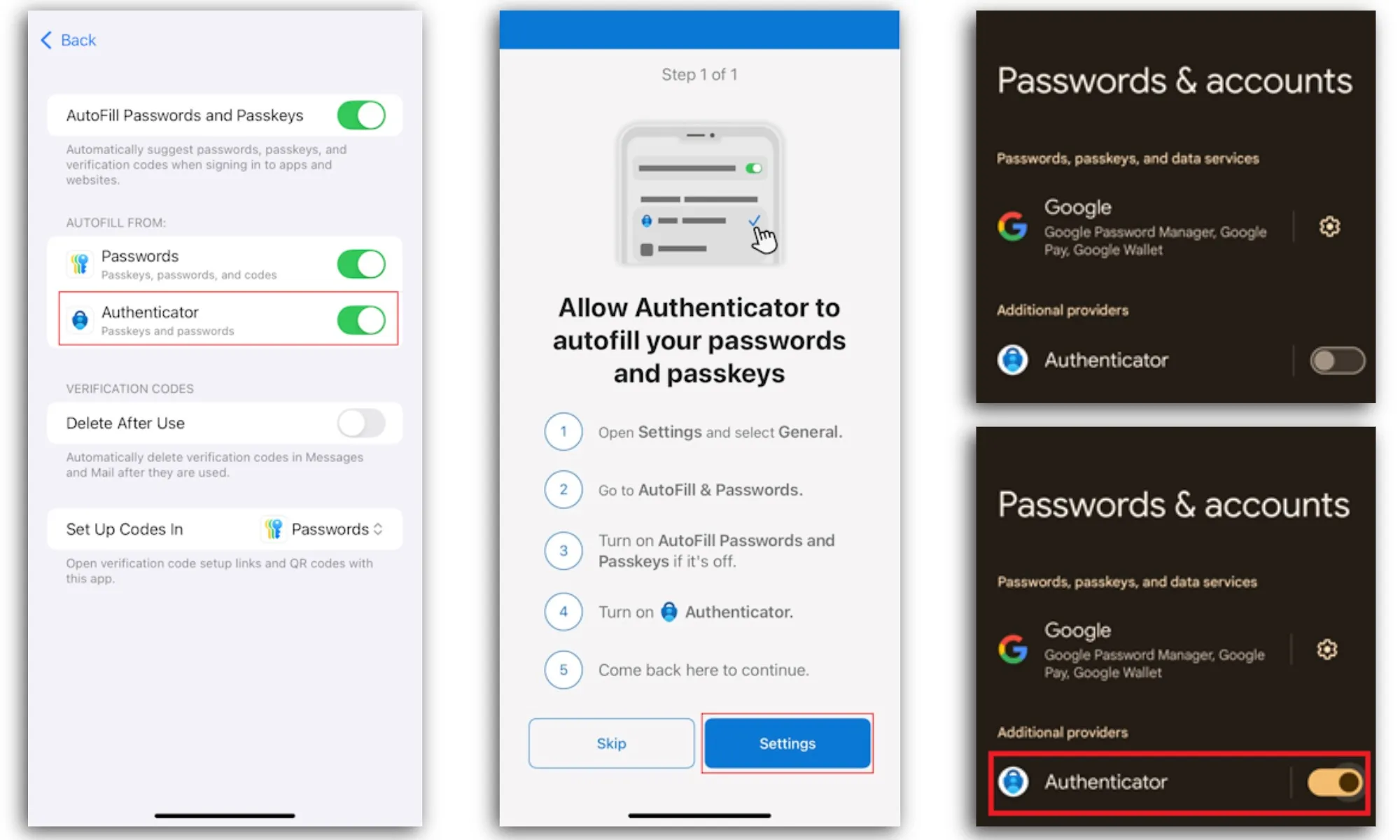 Enabling passkey access in Authenticator app.