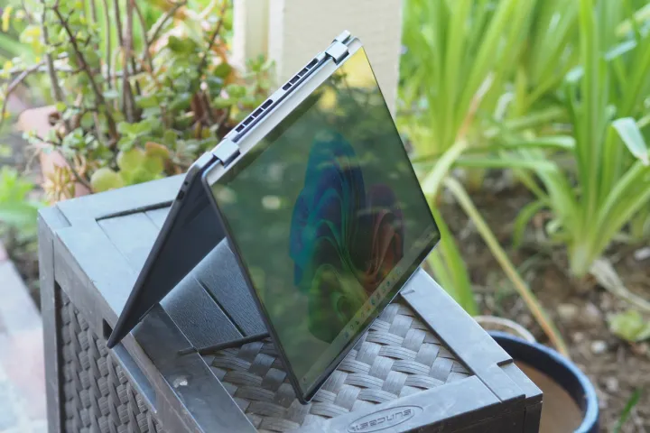 Dell Plus 16 2-in-1 tent view showing display.