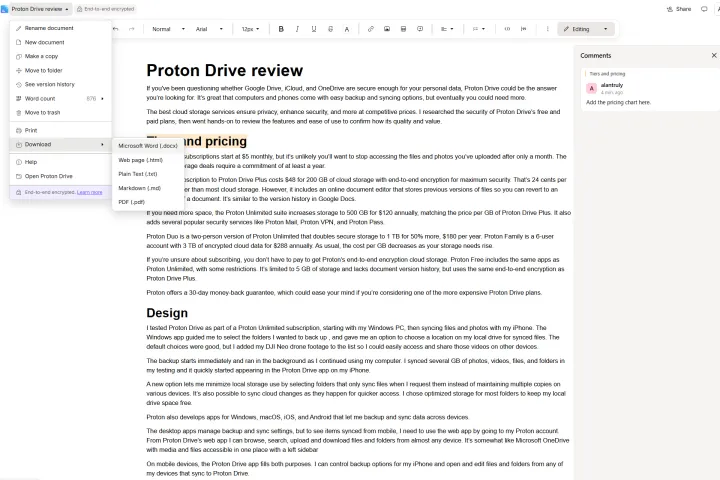 I can create and collaborate on documents in Proton Drive.