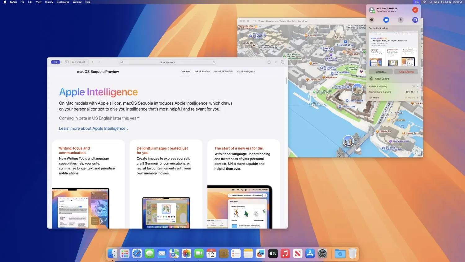 The presenter preview FaceTime feature in macOS Sequoia.