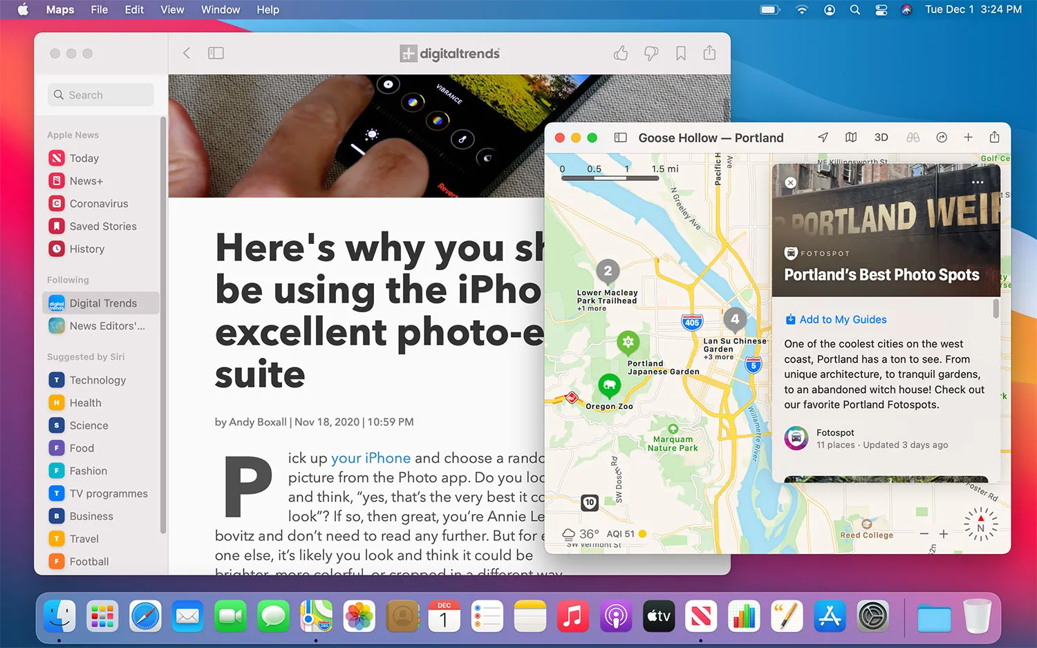 News and Maps in MacOS Big Sur.