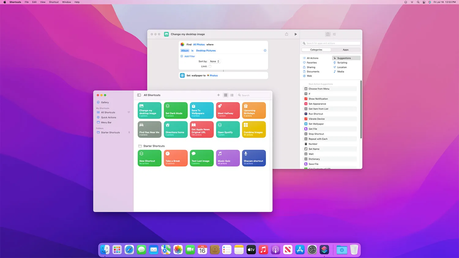 Apple's Shortcuts app running on MacOS Monterey.