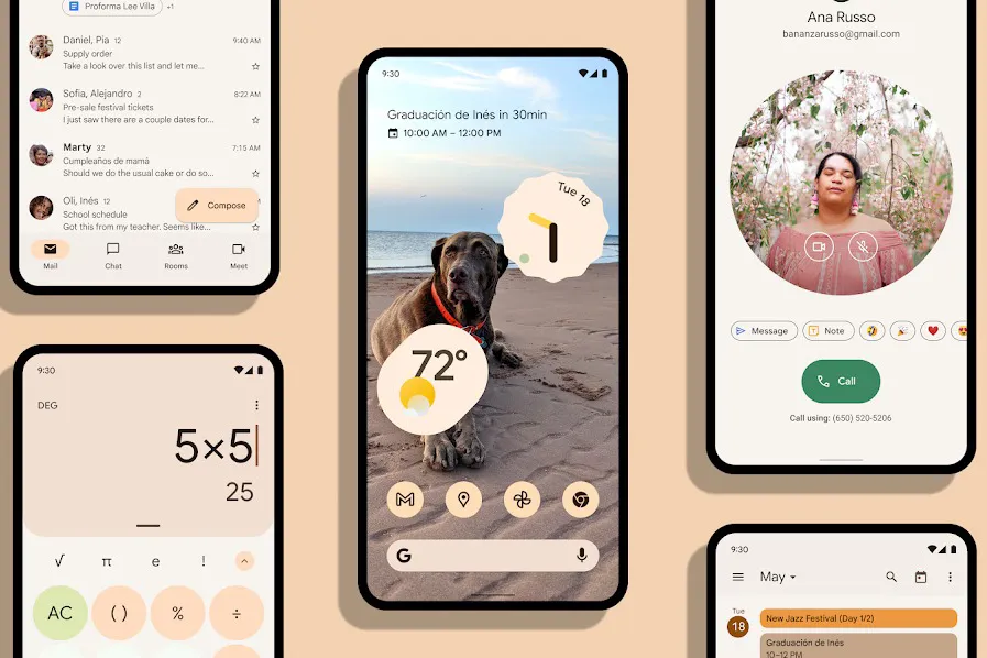 تصميم Material You في أندرويد 12 مع نظام الألوان المستوحى من الخلفية.