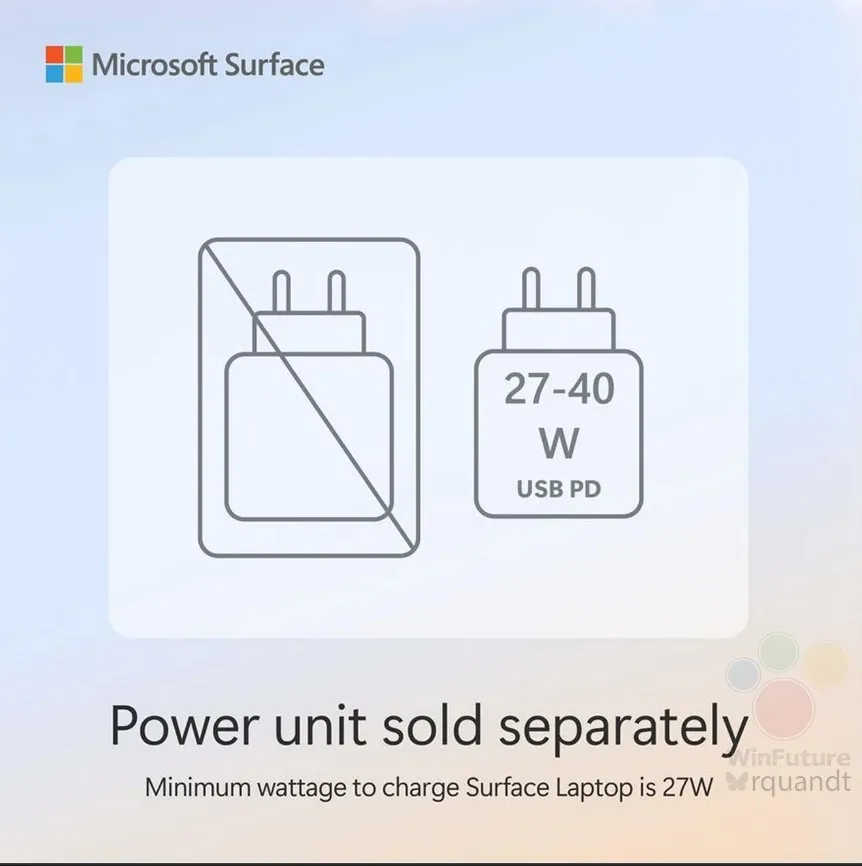 شريحة تشير إلى أن أجهزة Microsoft Surface 2025 الجديدة لن يتم شحنها مع محول شحن
