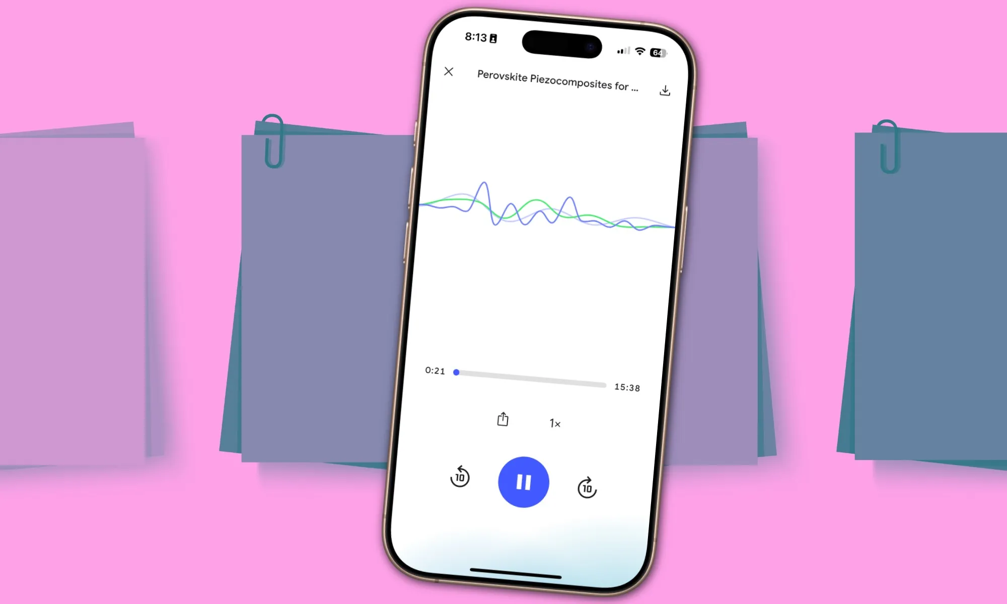 Listening podcasts in NotebookLM app on iPhone 16 Pro.