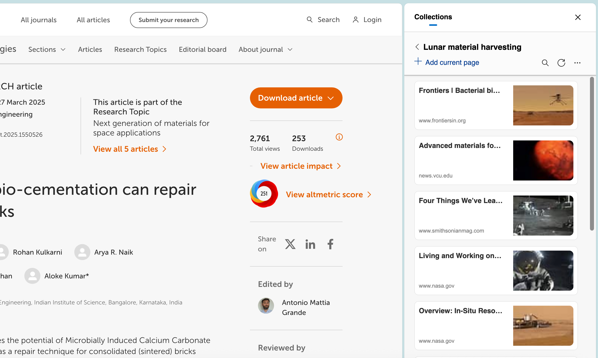 عناصر التحكم مرئية للمجموعات في متصفح Edge.
