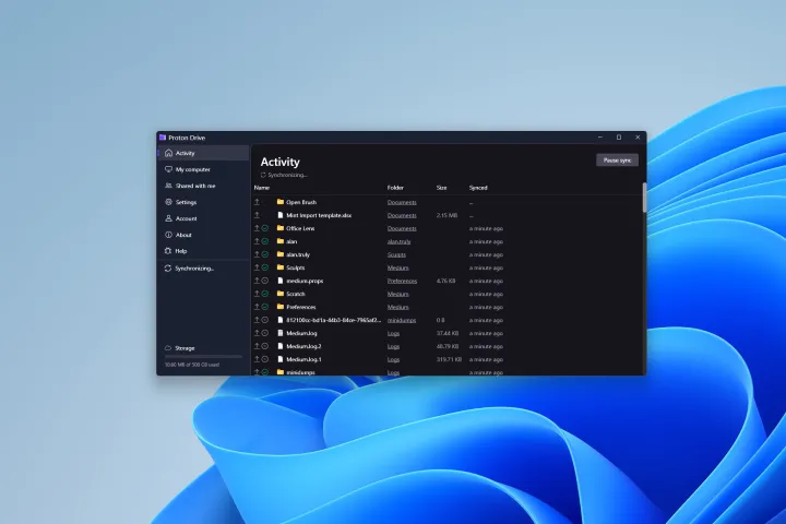 يبدأ Proton Drive في مزامنة الملفات مع الأجهزة الأخرى على الفور.