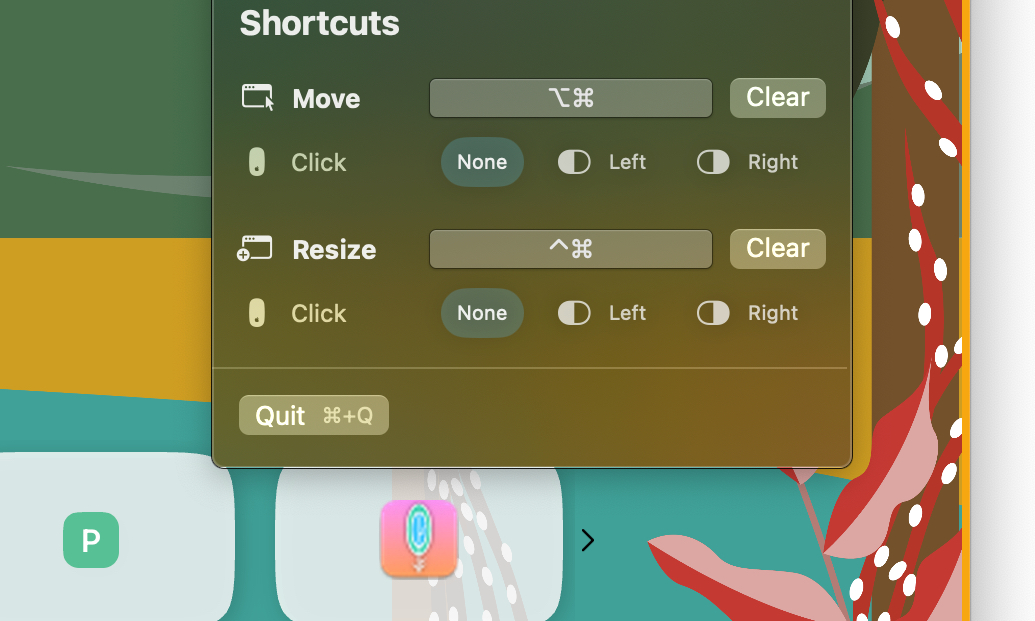 Shortcuts in Swift Shift app for macOS.