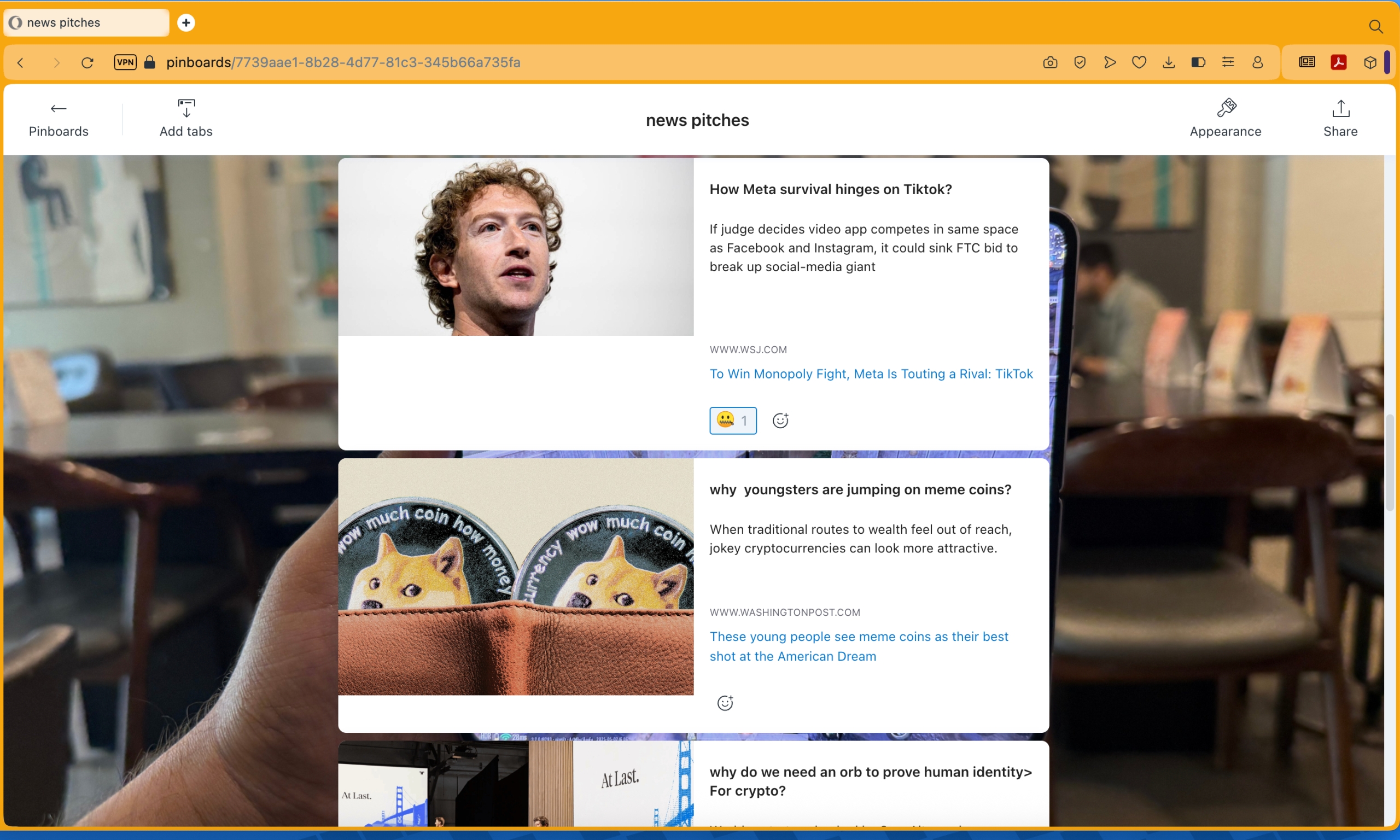تخطيط لوحة الدبابيس على Opera.