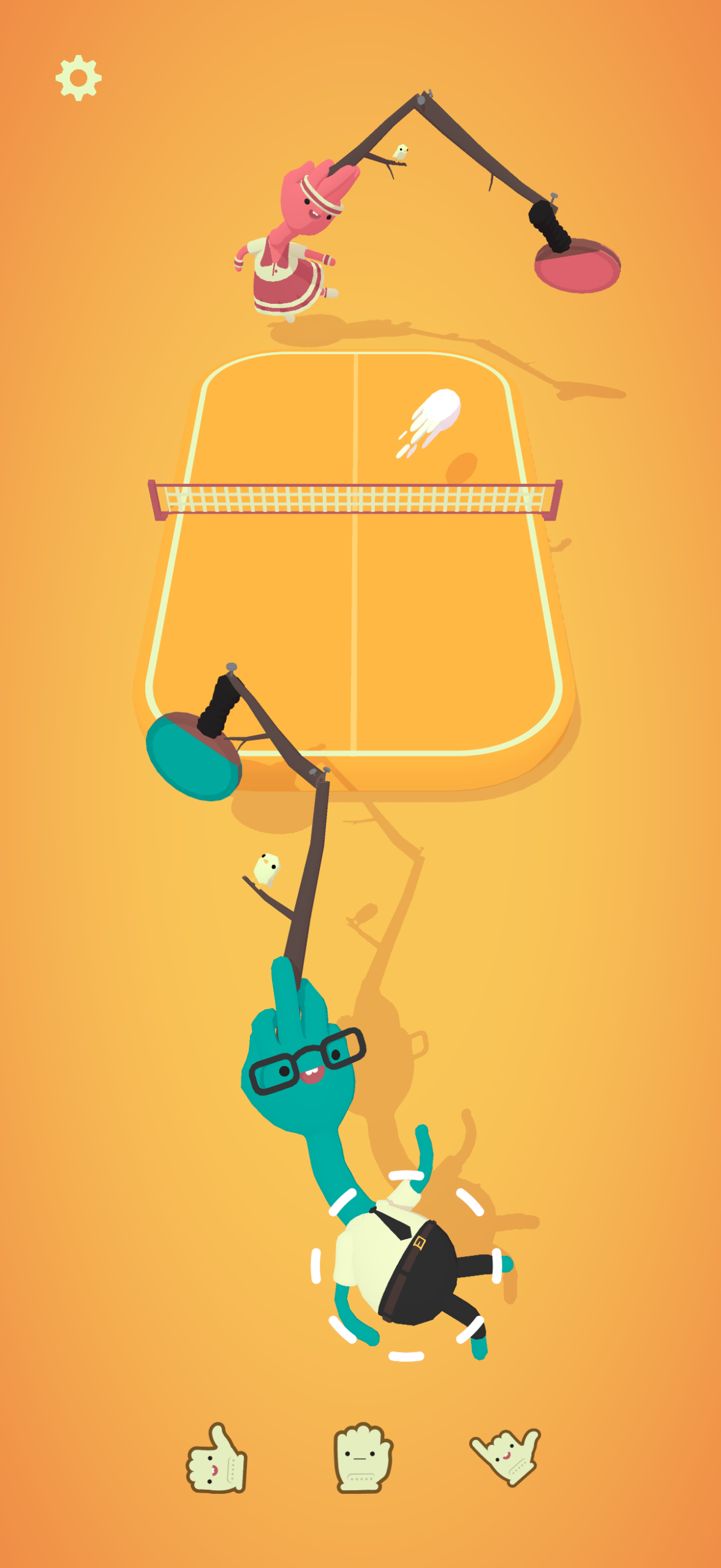 Two hands play table tennis with long sticks in What the Clash?