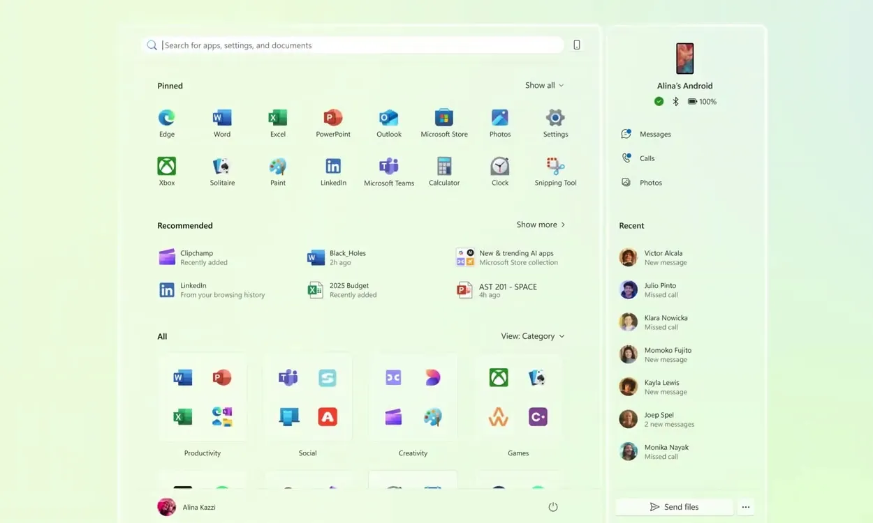 windows 11 redesigned start menu