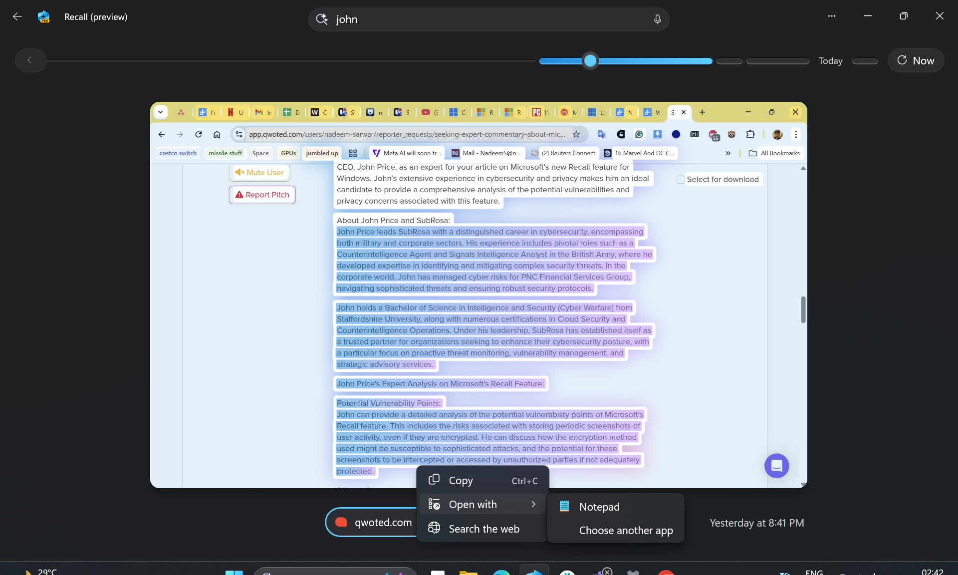 OCR مع Windows 11 Recall.