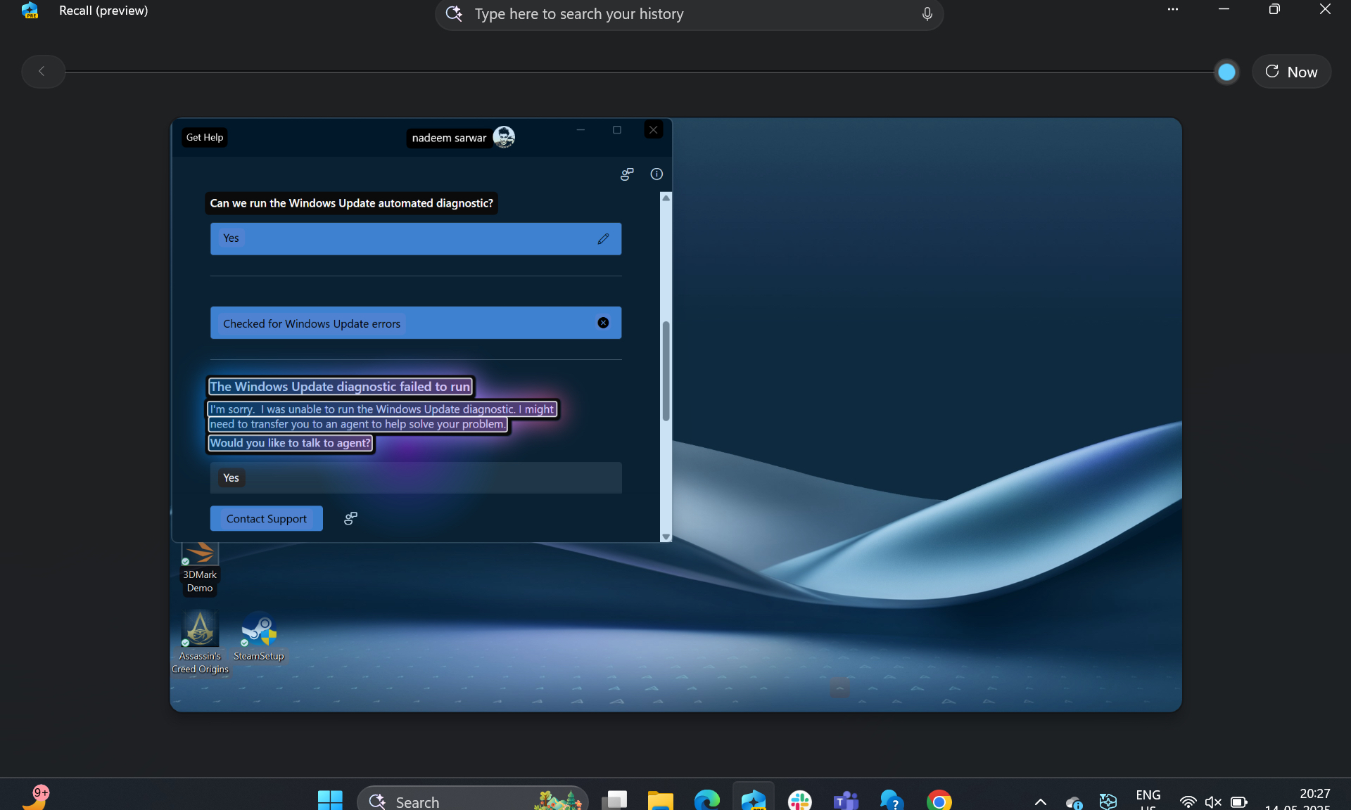 استخراج النص باستخدام Windows 11 Recall.