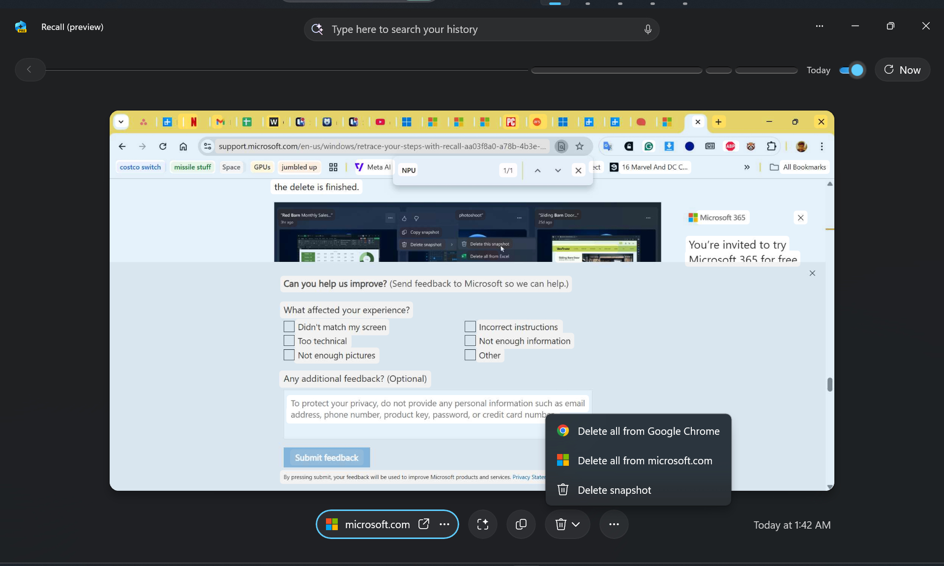 وظيفة التطبيقات المتداخلة في Windows 11 Recall.
