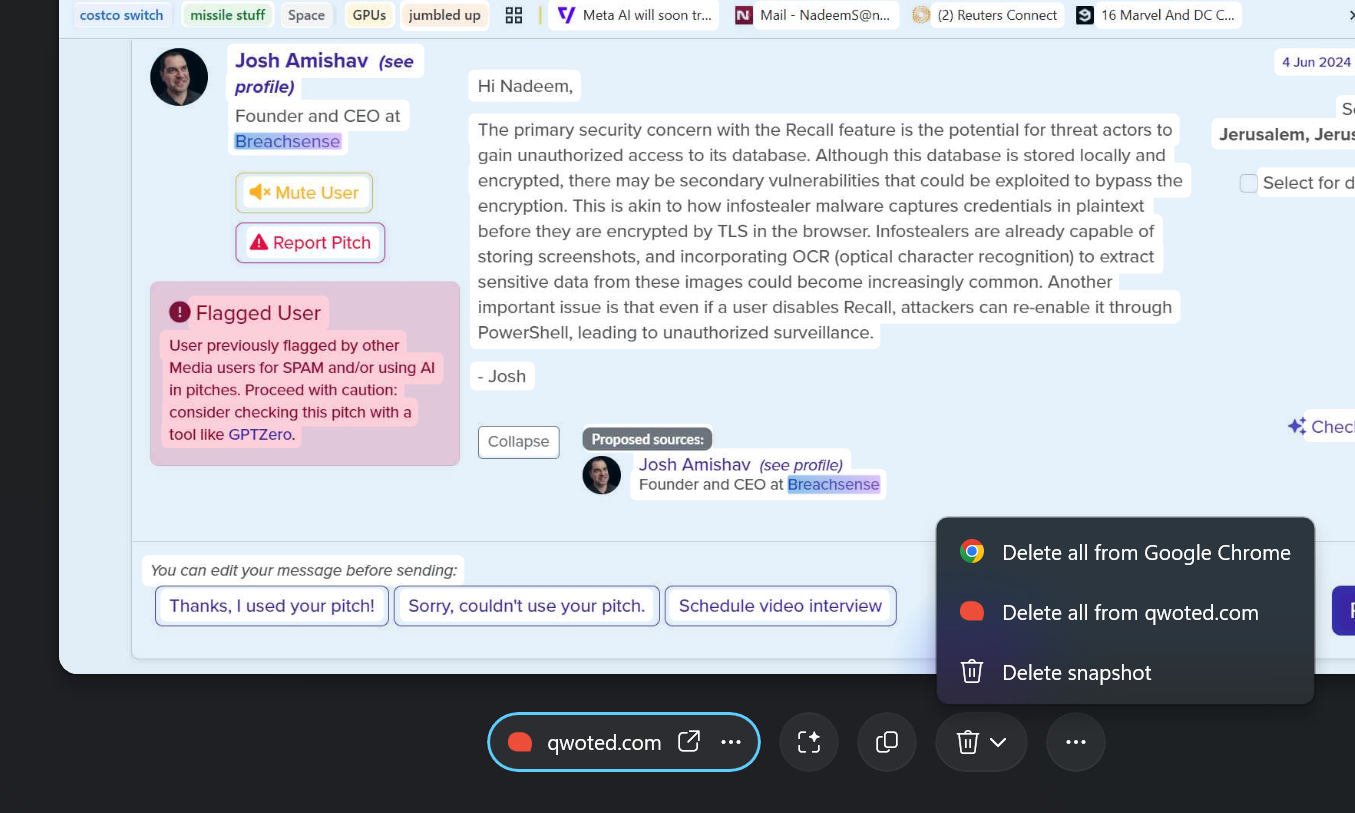 إغلاق علامات التبويب باستخدام Windows 11 Recall.